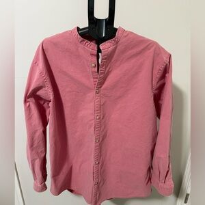 Vintage J Peterman Heavyweight Cotton Canvas Shirt Band Collar Faded Red Button